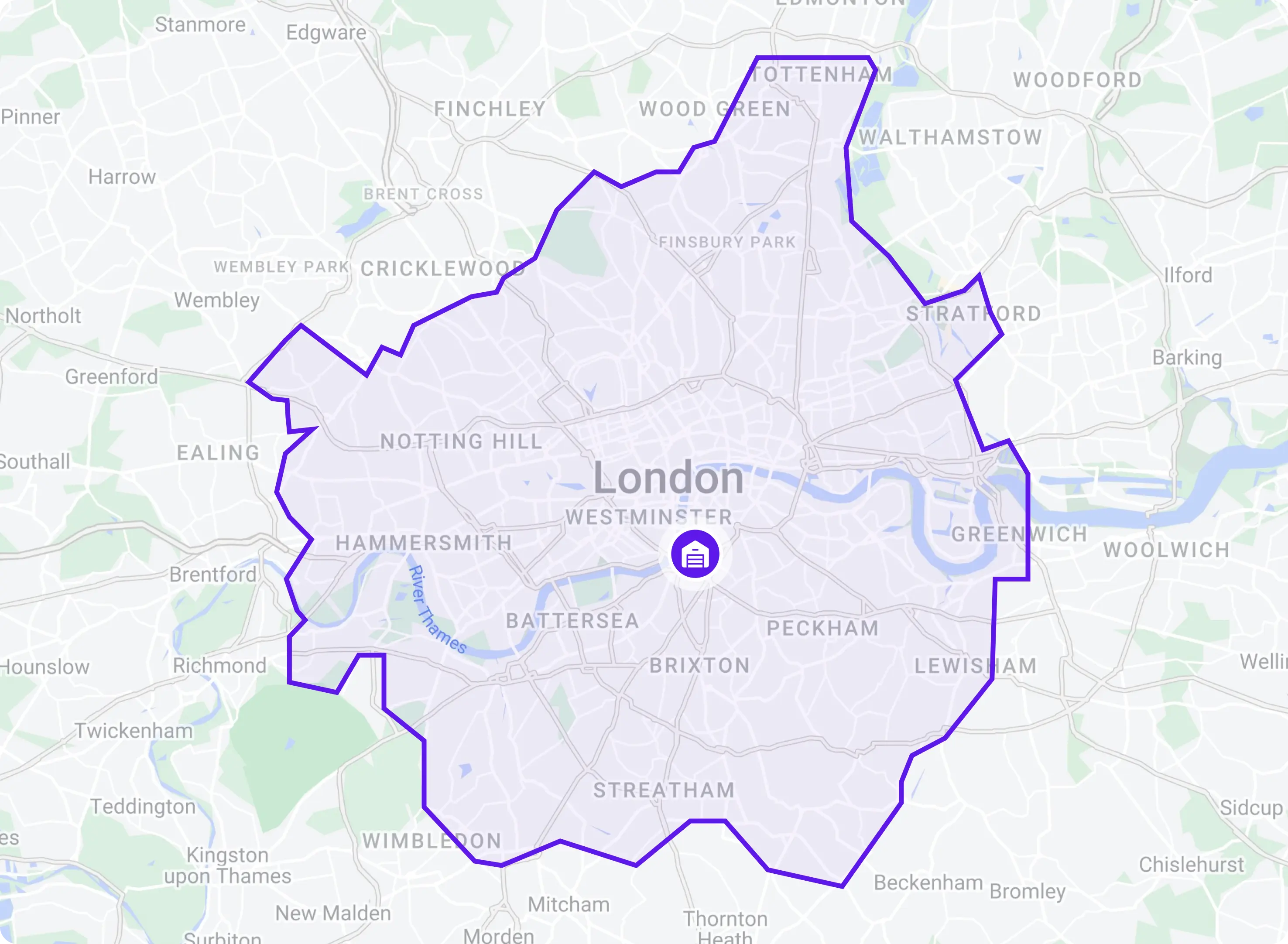Quiver's 7-mile operating area around Vauxhall in London